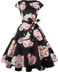 PUKAVT Women's 1950 Boatneck Cap Sleeve Vintage Swing Dress high
