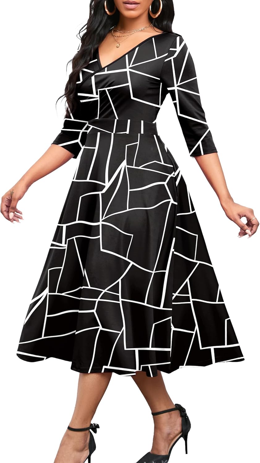 Nmoder Women's Casual Wrap Flared Midi Dress for Any Occasion