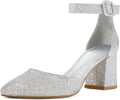 Women's Pointed Toe Low Chunky Heels Ankle Strap Pumps (Style TRQT)