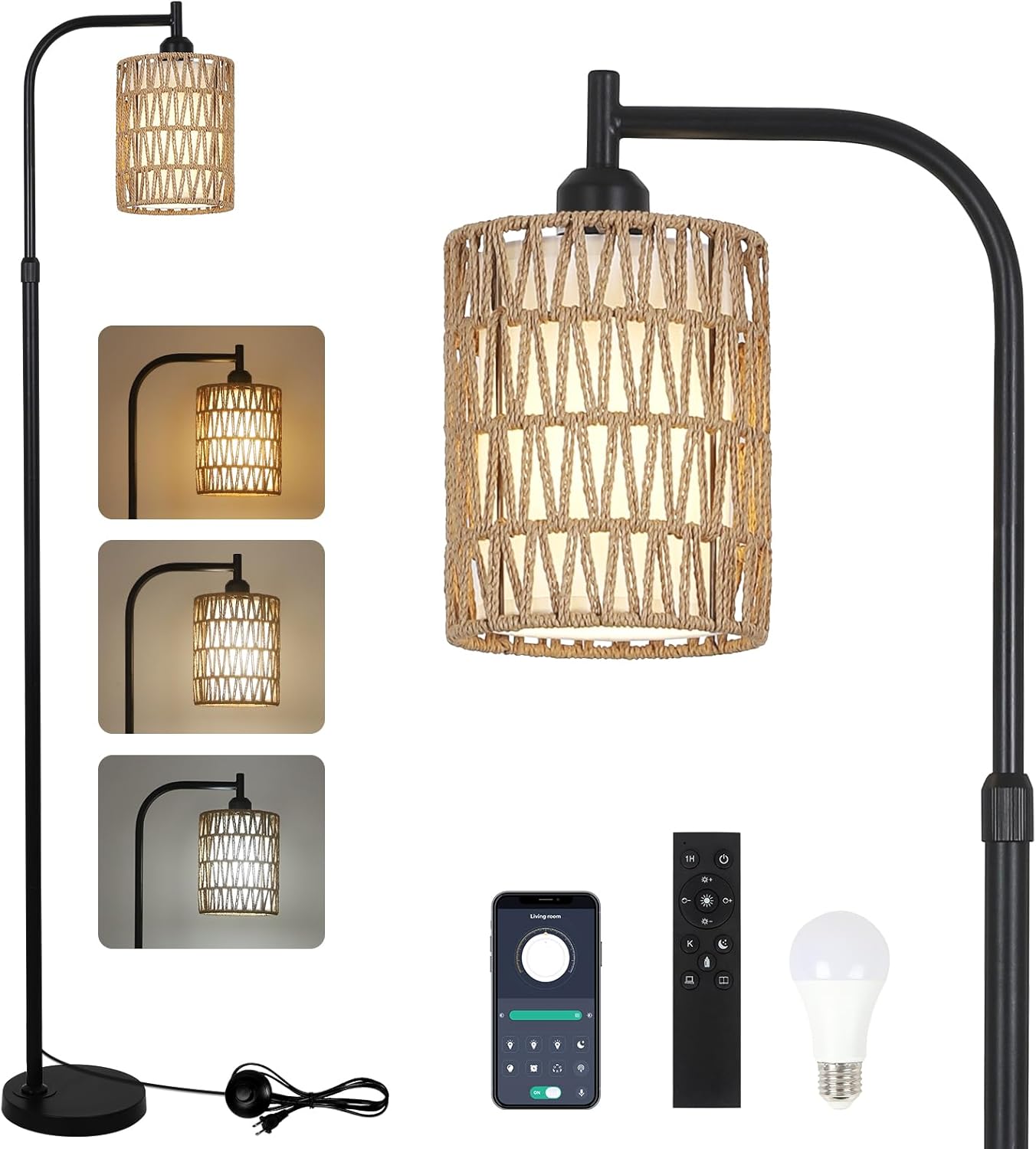 Dimmable Rattan Floor Lamp with Remote for Stylish Homes