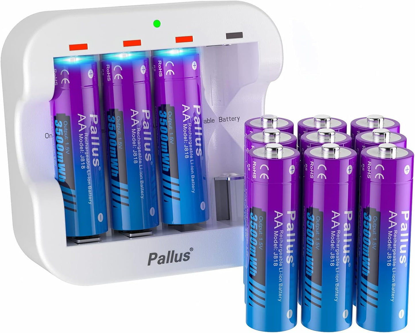 Pallus 1.5v Rechargeable AA Lithium Batteries - 12 Pack for Blink