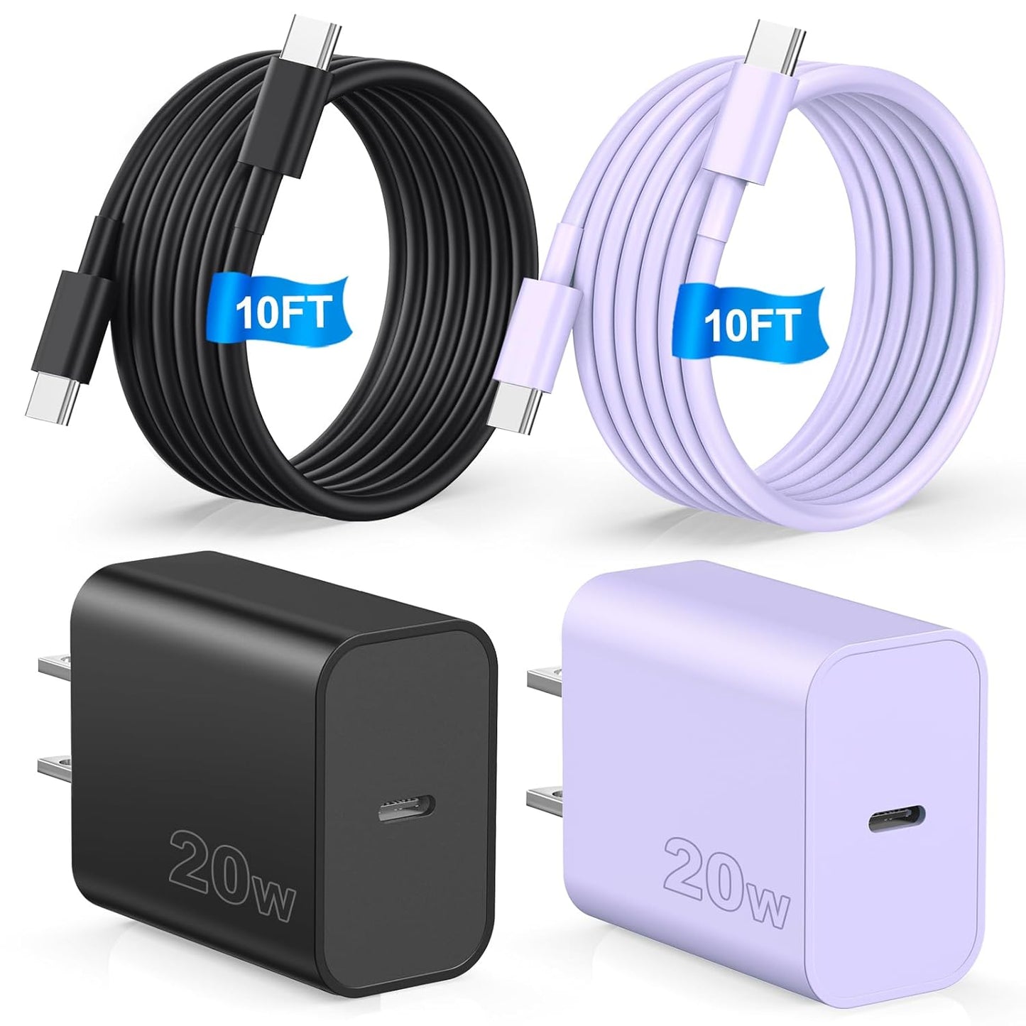 Quick Charge Duo for Phone 16/15 Pro: 2-Pack USB C Wall Charger Set