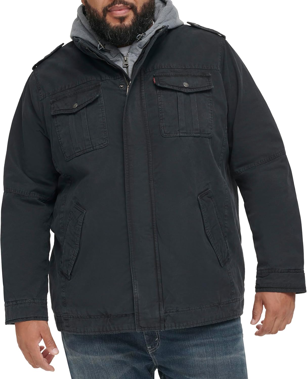 Levi's Men's Washed Cotton Hooded Military Jacket for All Seasons