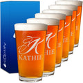 Personalized Beer Glasses Set of 6 Script Monogram and Name - Custom