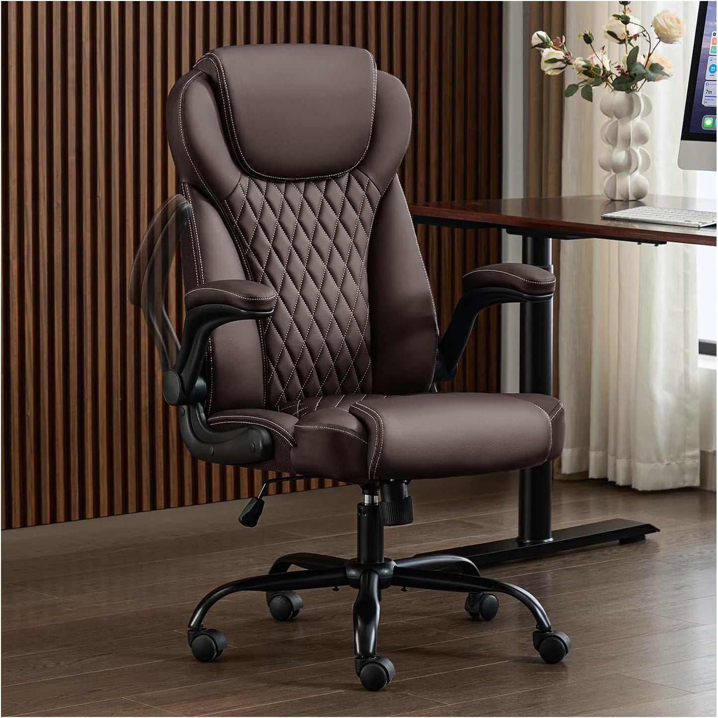 Ergonomic Executive Leather Desk Chair with Rocking Function