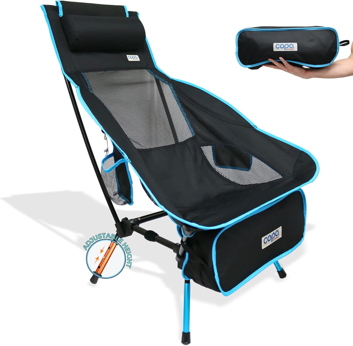 Ultra Light Camping Chair with Headrest - Blue