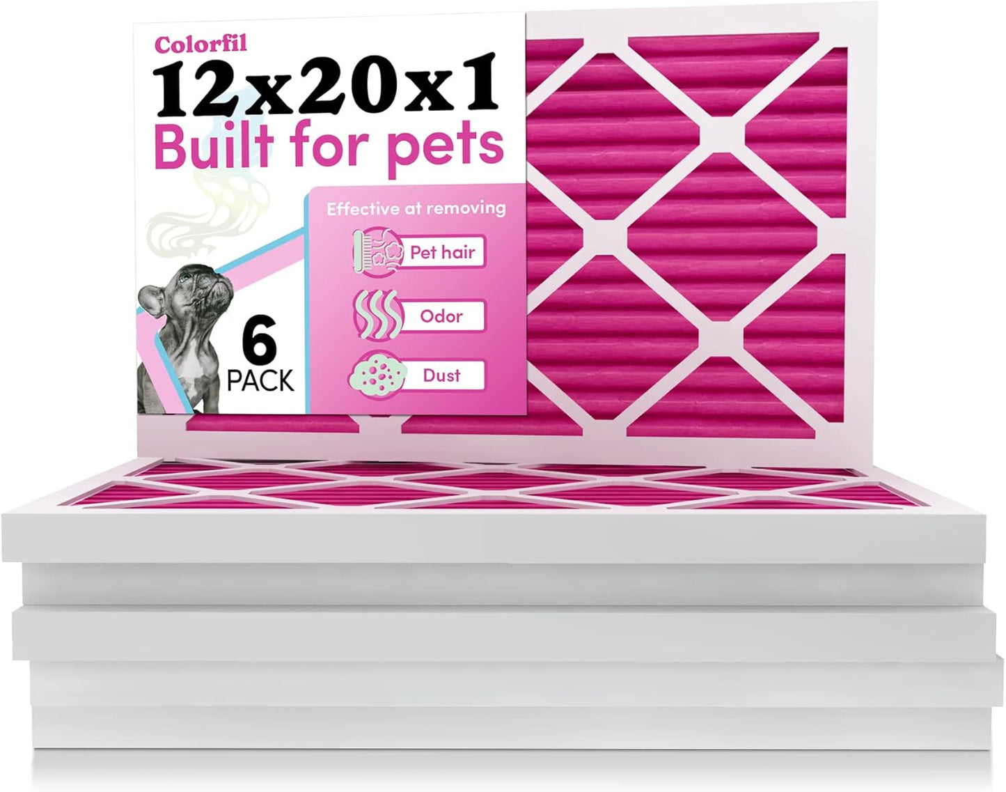 12x20x1 Air Filter for Pet Hair and Odor Control - Pack of 6