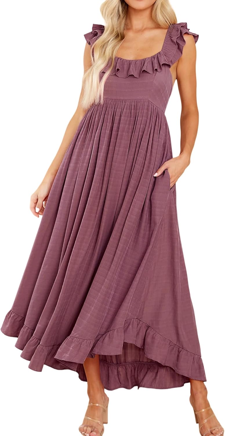 R.Vivimos Summer Dress for Women: Boho Ruffle Midi Style