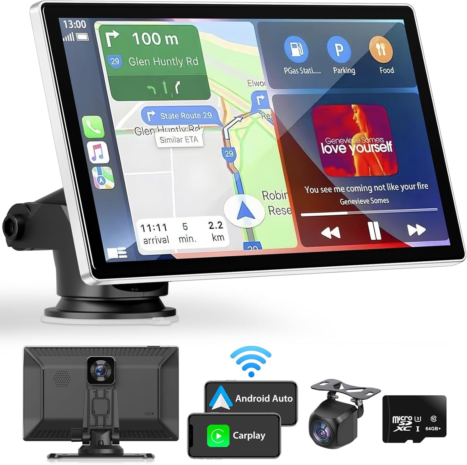 9 Wireless Carplay Screen: 4K Dash Cam, GPS, Bluetooth