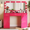 Rose Pink Vanity Desk: Illuminated Mirror, Storage, Glam Makeup Station