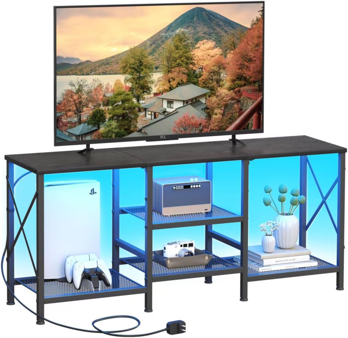 LED TV Stand with Open Shelves for 55 Inch TV - Black