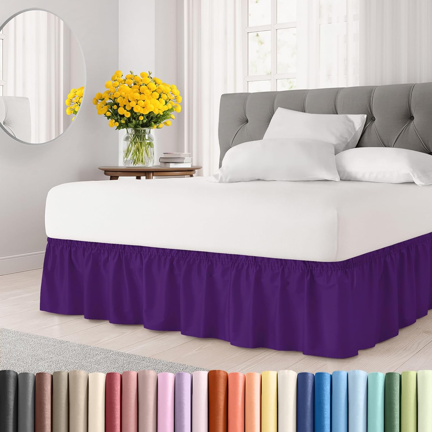 Wrap Around Dust Ruffle Bed Skirt for King Size Beds - Purple