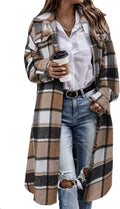 CHICZONE Womens Plaid Shacket Jacket Long Corduroy Shirt - Cozy flap