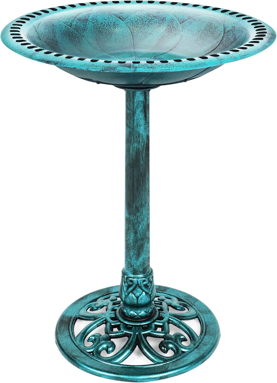 28in Vintage Outdoor Resin Bird Bath with Fleur-de-Lis Accents