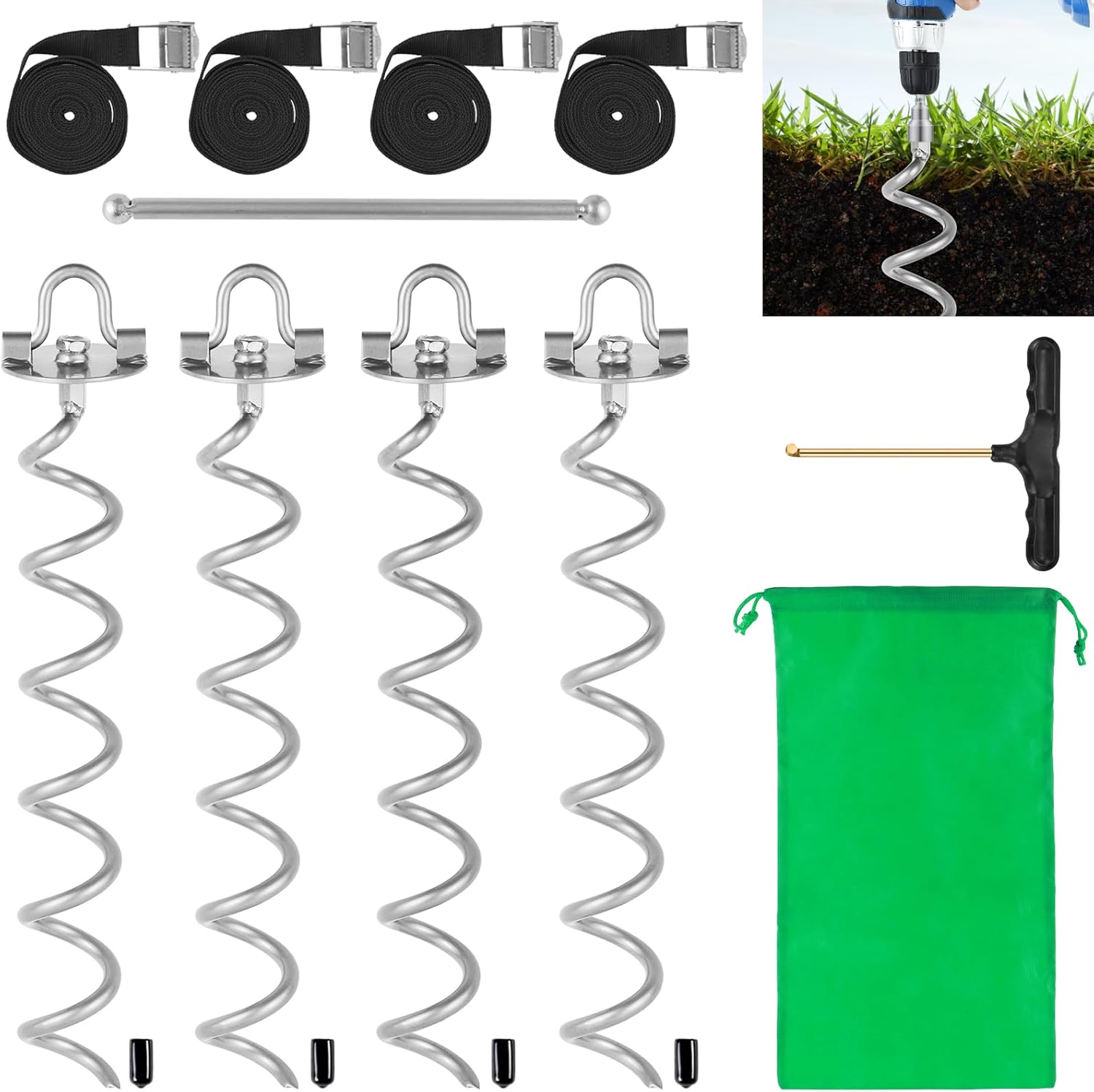 MIXXIDEA 17.5 Inch Ground Anchors for Tents and Trampolines