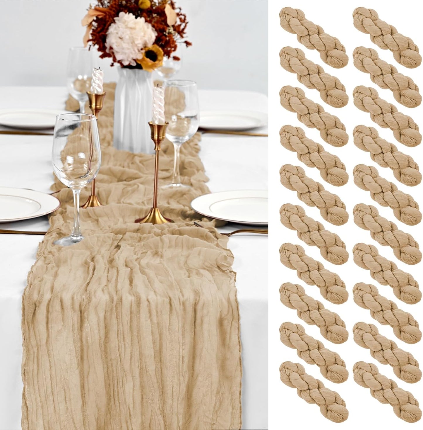 20 Pack Beige Table Runner for Weddings and Parties - Elegant Decor