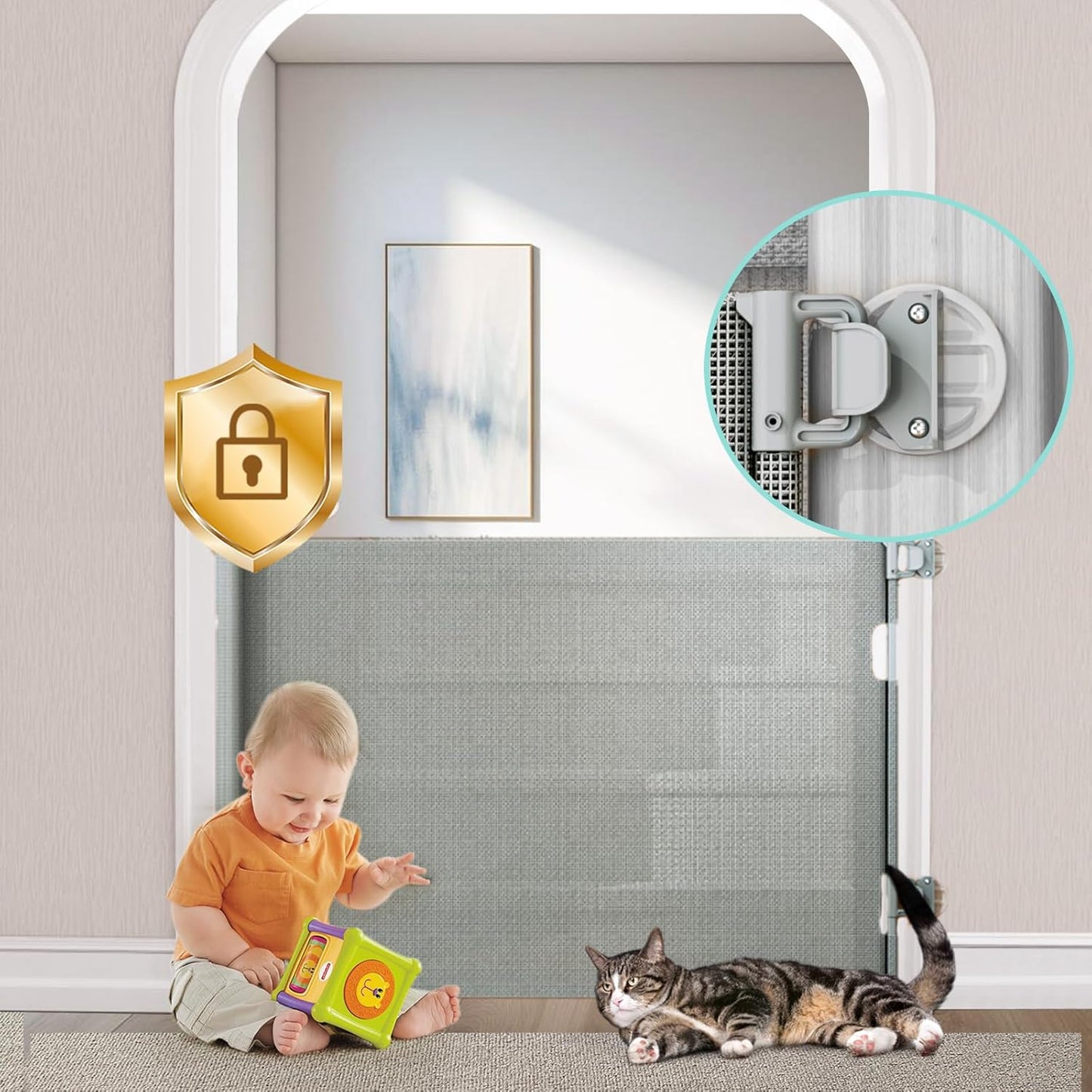 Retractable Baby Gates for Stairs with Auto-Lock Safety Features