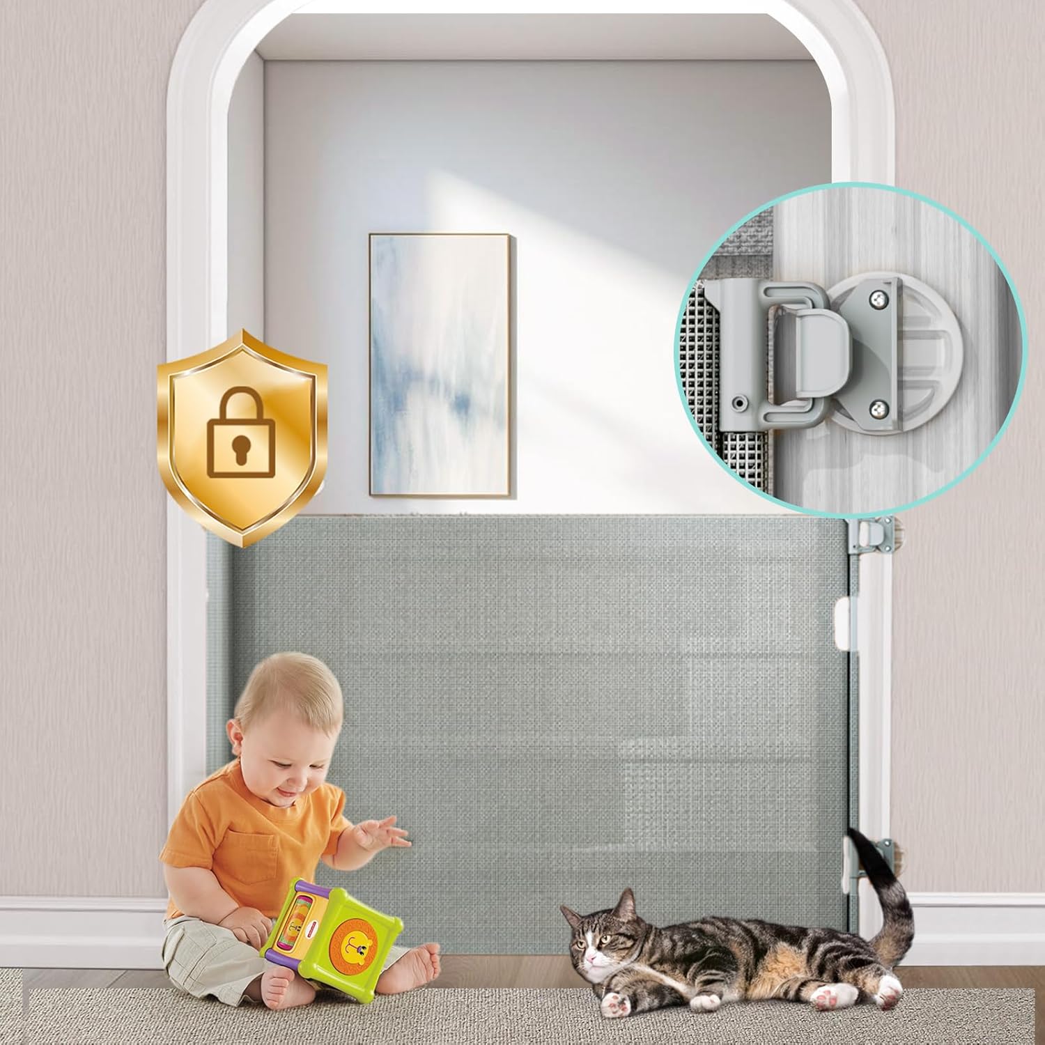 Retractable Baby Gates for Stairs with Auto-Lock Safety Features