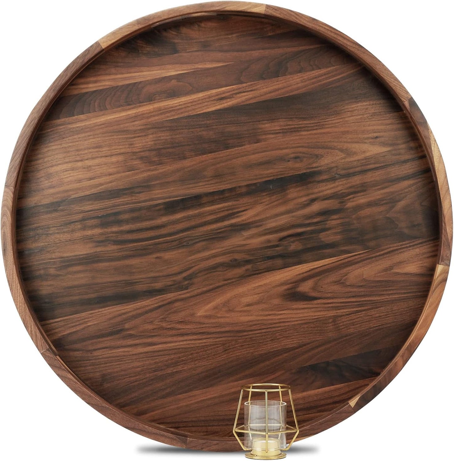 26 Inches Extra Large Round Black Walnut Wood Ottoman Tray