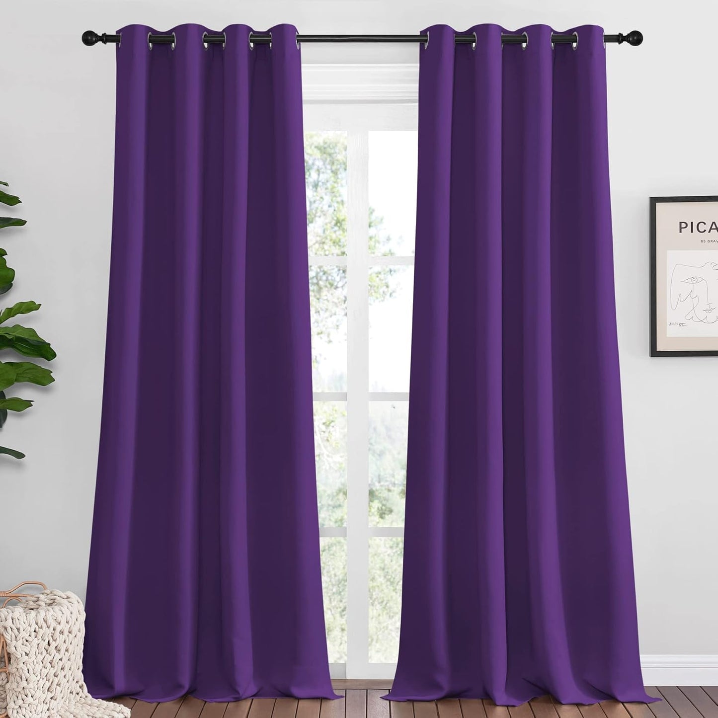 NICETOWN Royal Purple Blackout Curtains for Large Windows
