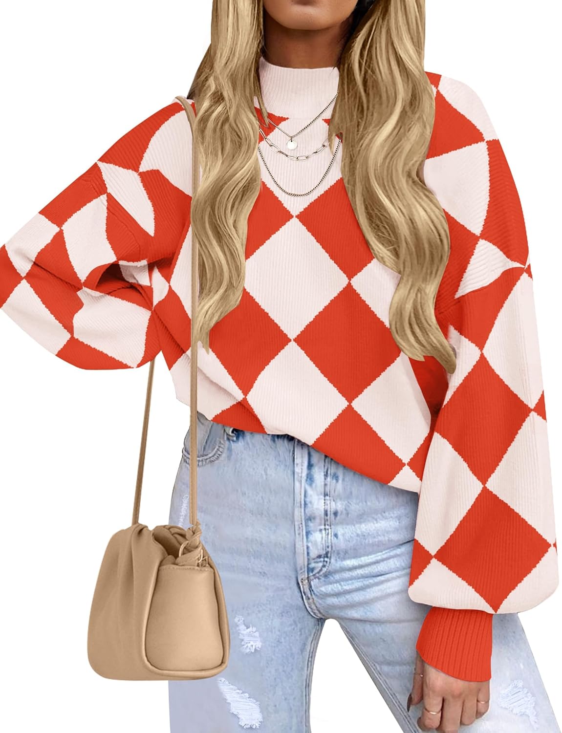 Stylish Women's Turtleneck Long Sleeve Striped Sweater Tops