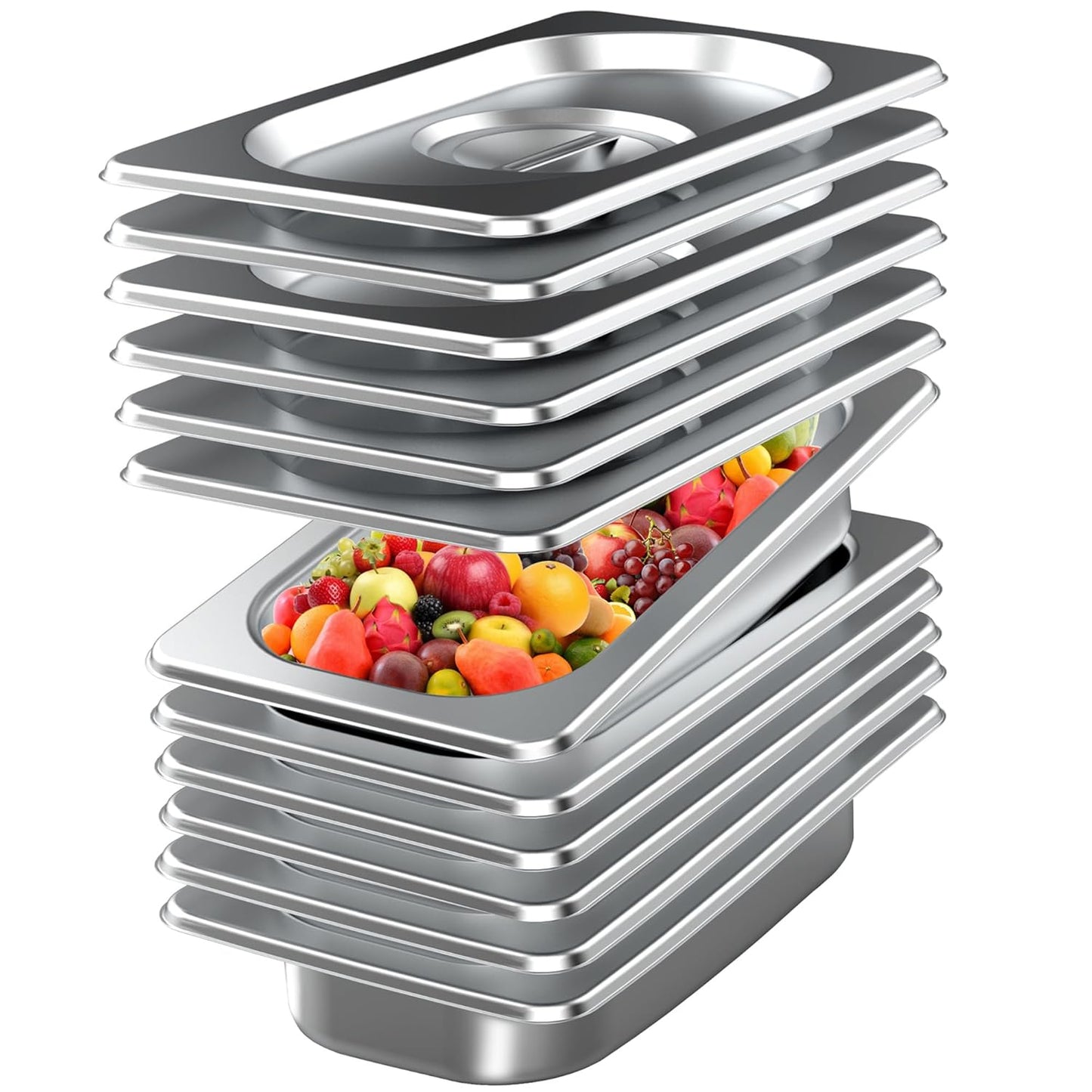 6 Pack Stainless Steel Hotel Pan with Lids for Catering Needs