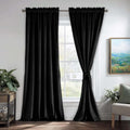 JIUZHEN Black Velvet Curtains Rod Pocket Thermal Insulated Drapes 52 x