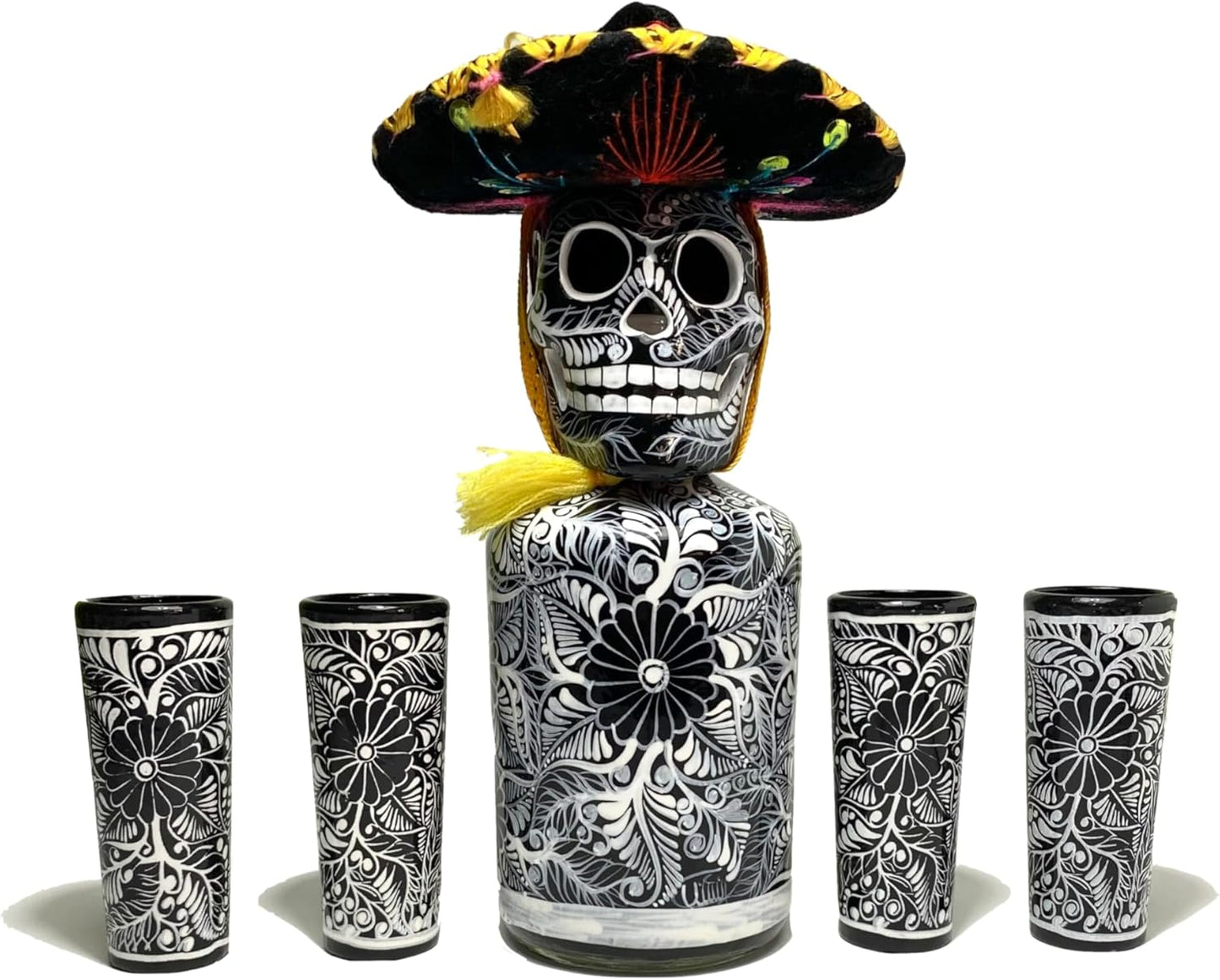 Unique Tequila Decanter Set with Shot Glasses and Sombrero