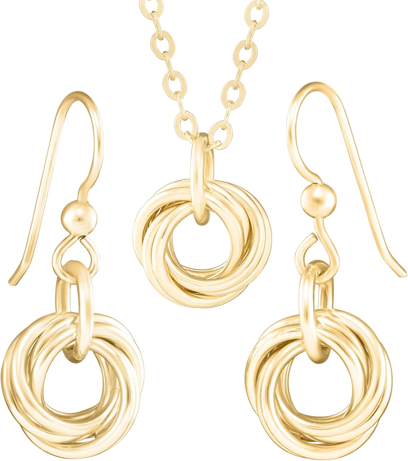 Dainty 14K Yellow Gold-Filled Circle Love Knot Jewelry Set
