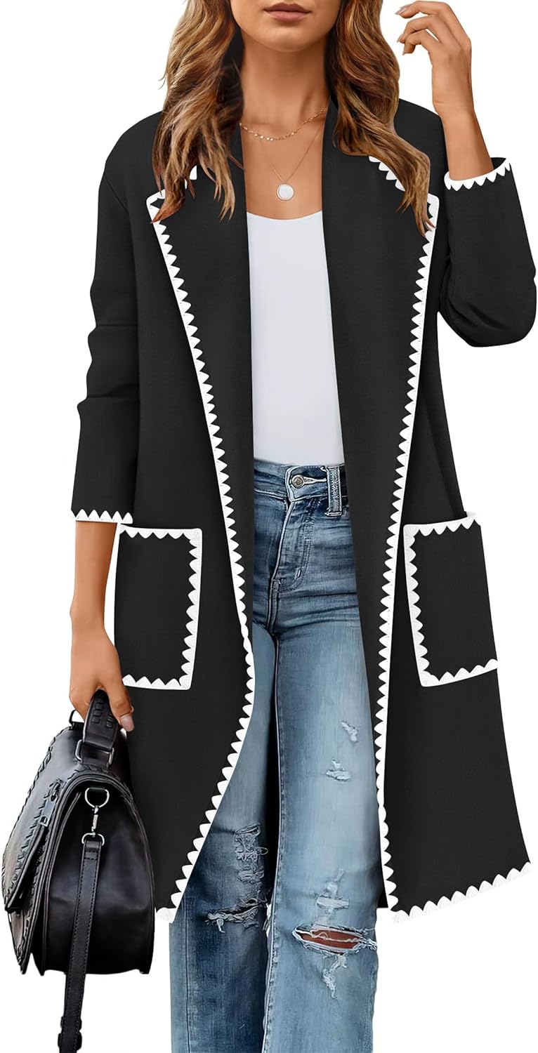 ZESICA Women's Open Front Long Cardigan Sweater for Fall