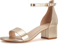 PARTY Women's Open Toe Ankle Strap Low Block Chunky Heels Height