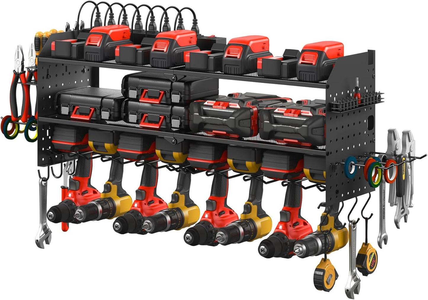 JUNNUJ Large Pegboard Power Tool Organizer with Charging Station