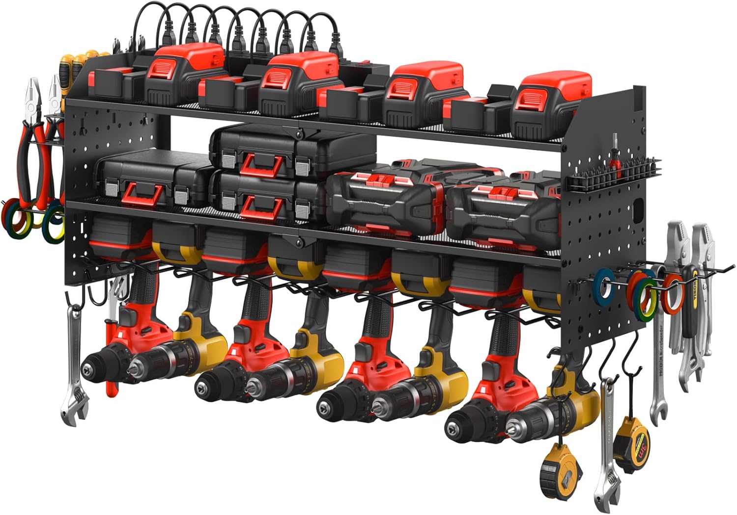 JUNNUJ Large Pegboard Power Tool Organizer with Charging Station
