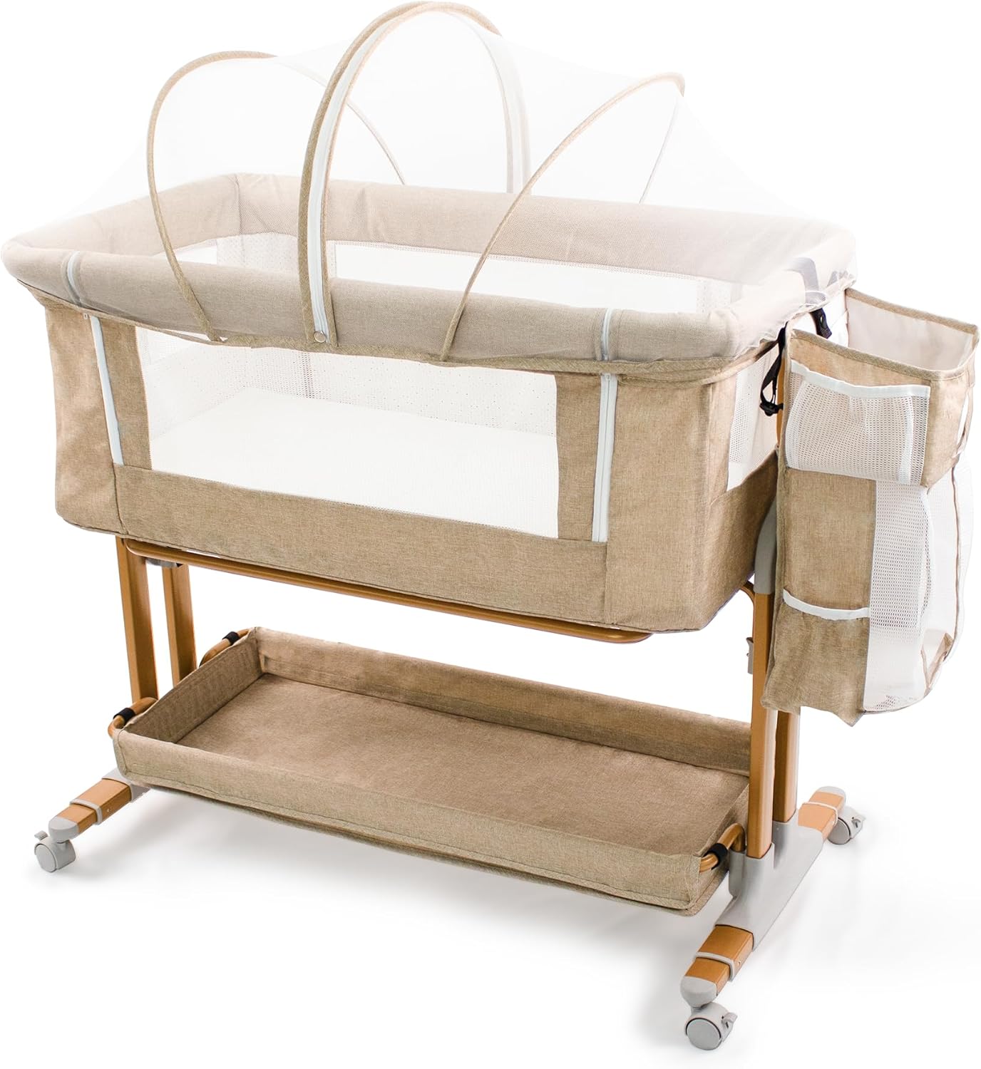 Baby Bassinet Bedside Sleeper 2 in 1 with Wheels for Infants
