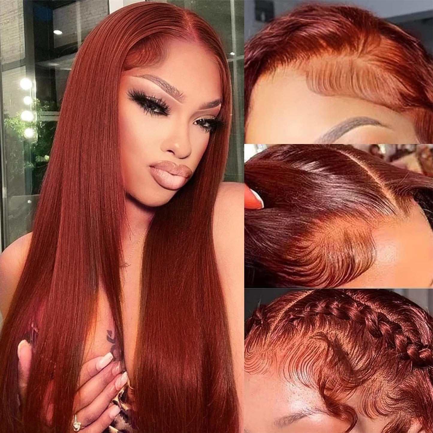 Reddish Brown Lace Front Wigs Human Hair 20in 180% Density