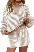 Fisoew Womens Striped 2 Piece Sweatshirt Skirt Set - Casual Lounge