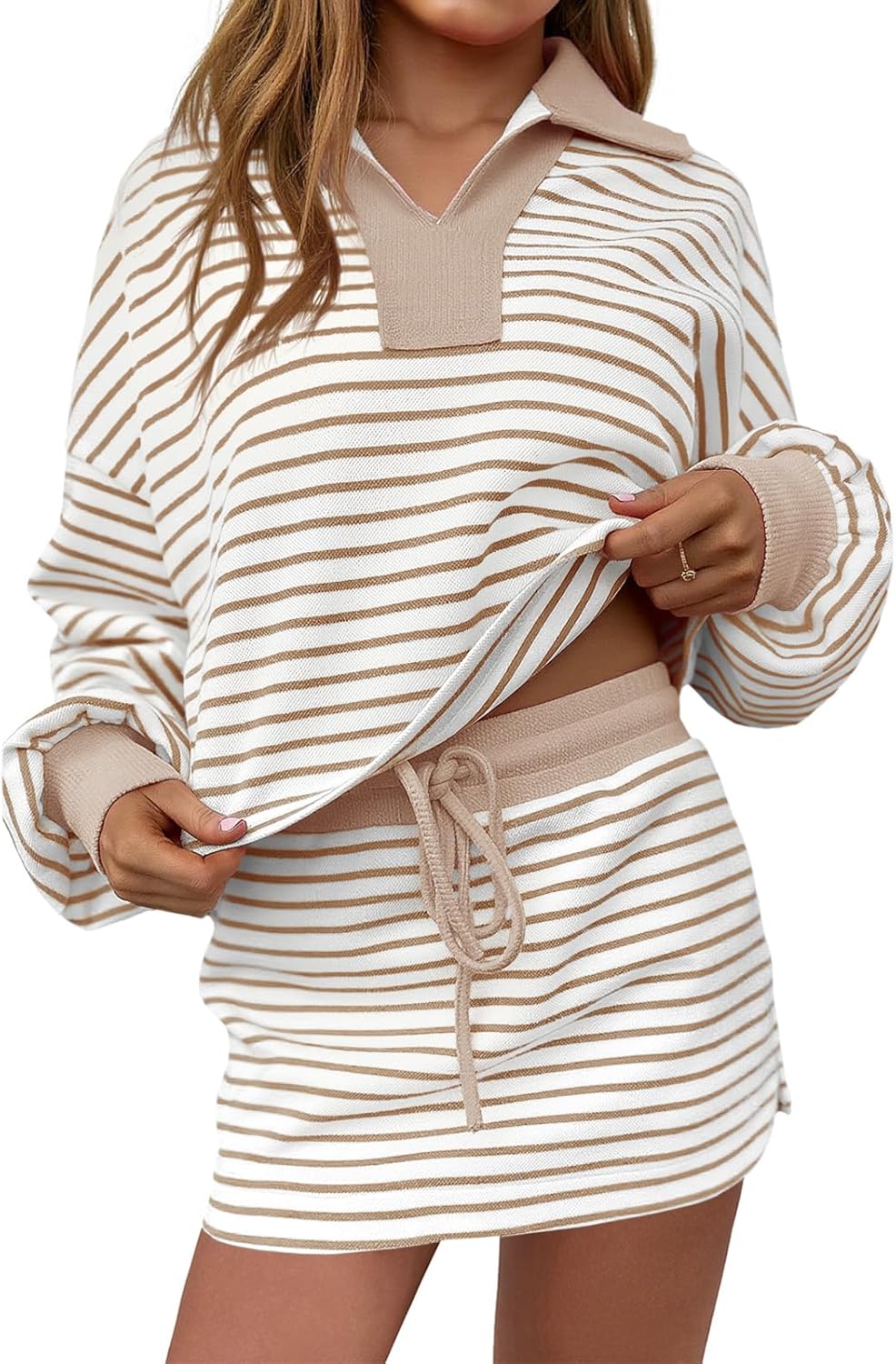 Fisoew Womens Striped 2 Piece Outfits for Casual Comfort
