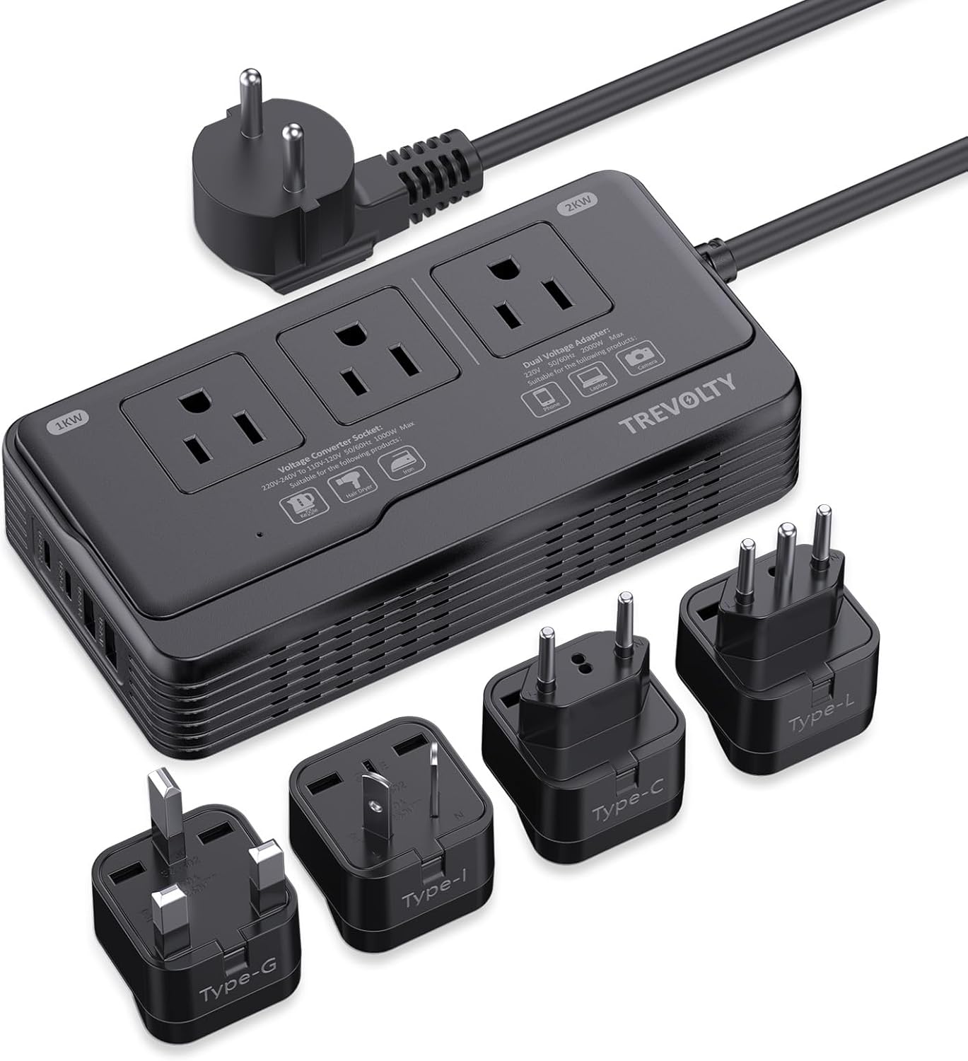 2000W Voltage Converter for Europe - 7-in-1 Travel Adapter
