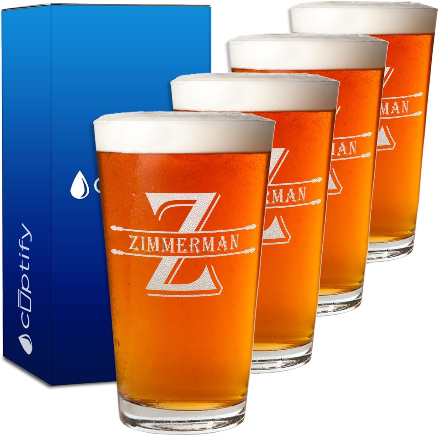 Personalized Beer Glasses Set of 4 with Custom Engraving