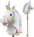 Unicorn Stick Horse with Wood Wheels and Neighing Sounds - 36in