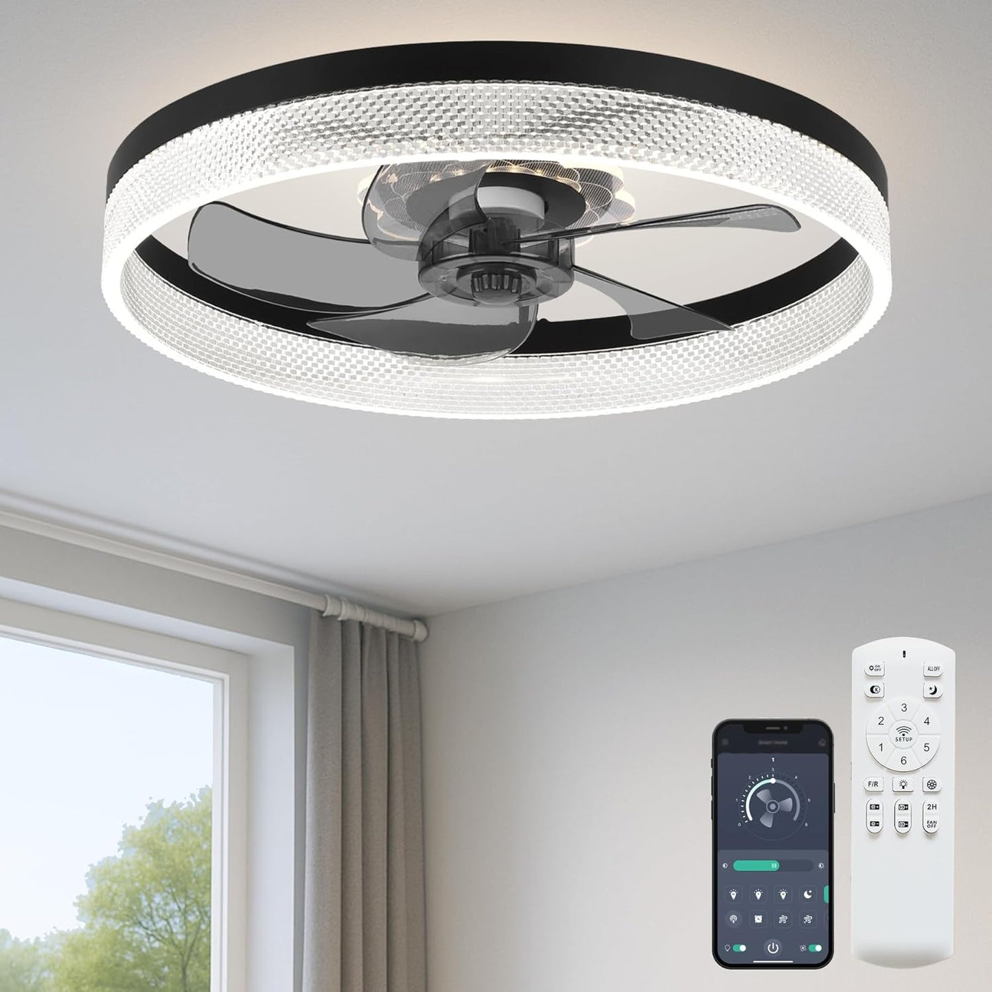 20 Ceiling Fan with Light, Upgraded Low Profile Fan for Home
