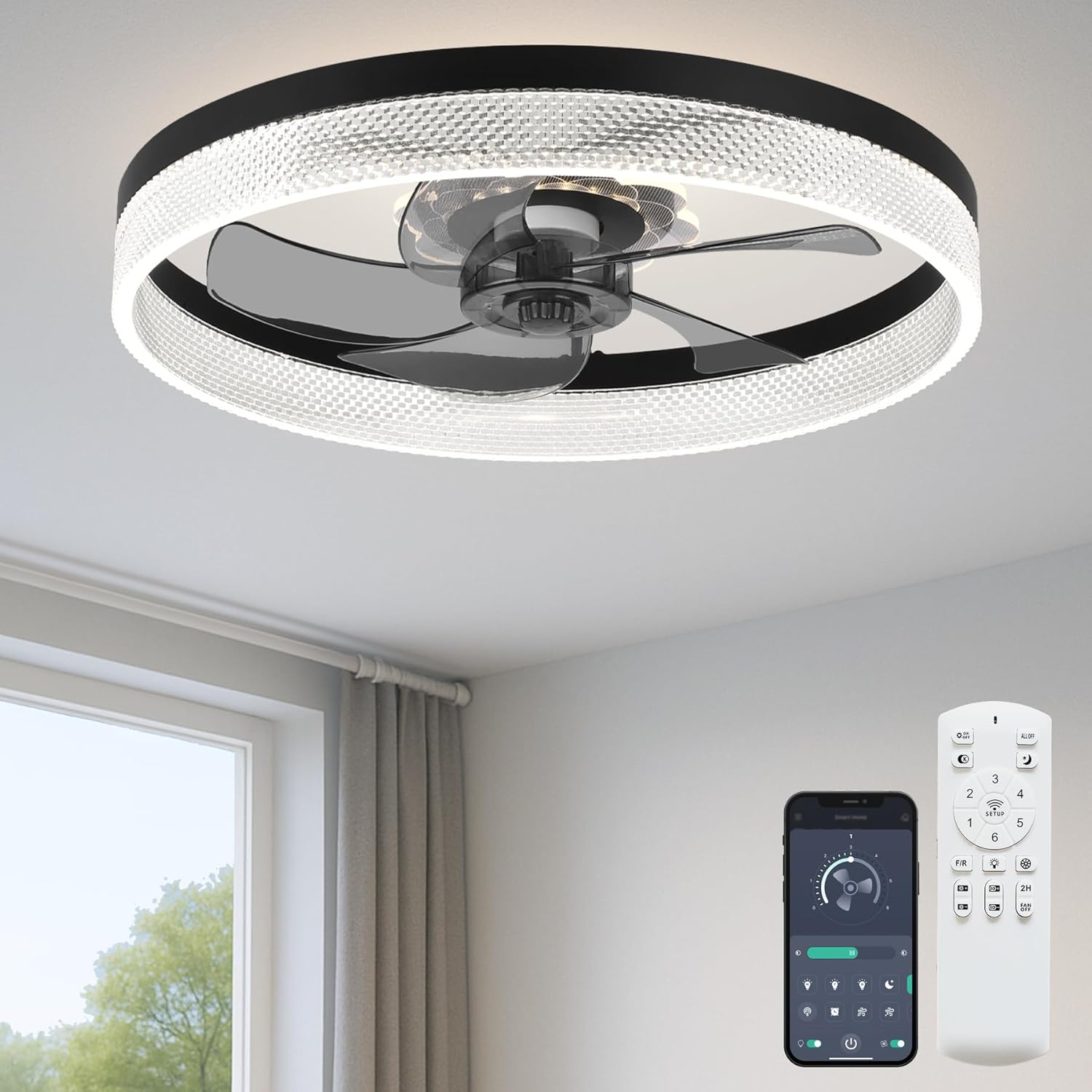 20 Ceiling Fan with Light, Upgraded Low Profile Fan for Home