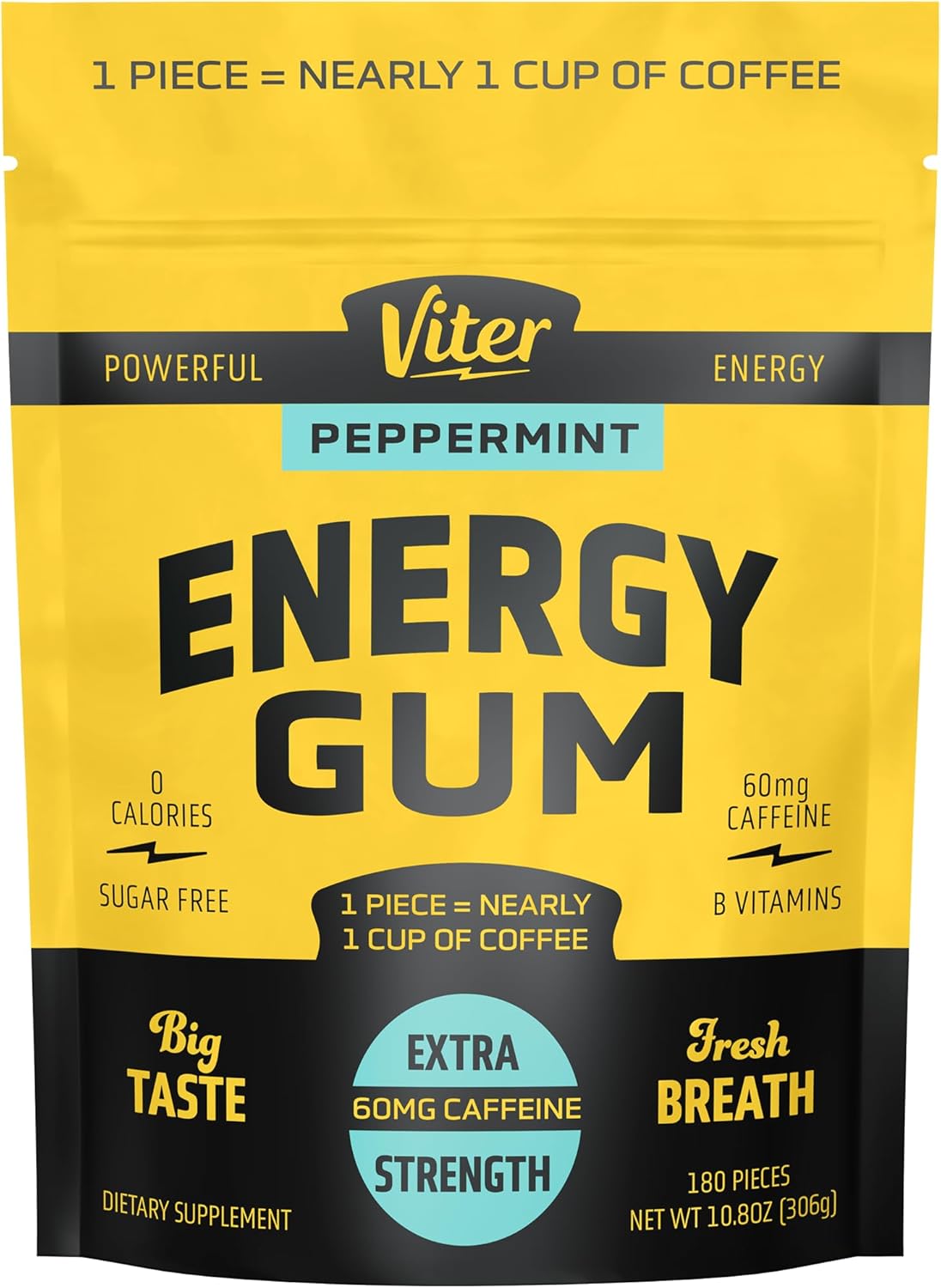 Viter Energy Caffeine Gum - Peppermint Flavor for Instant Boost