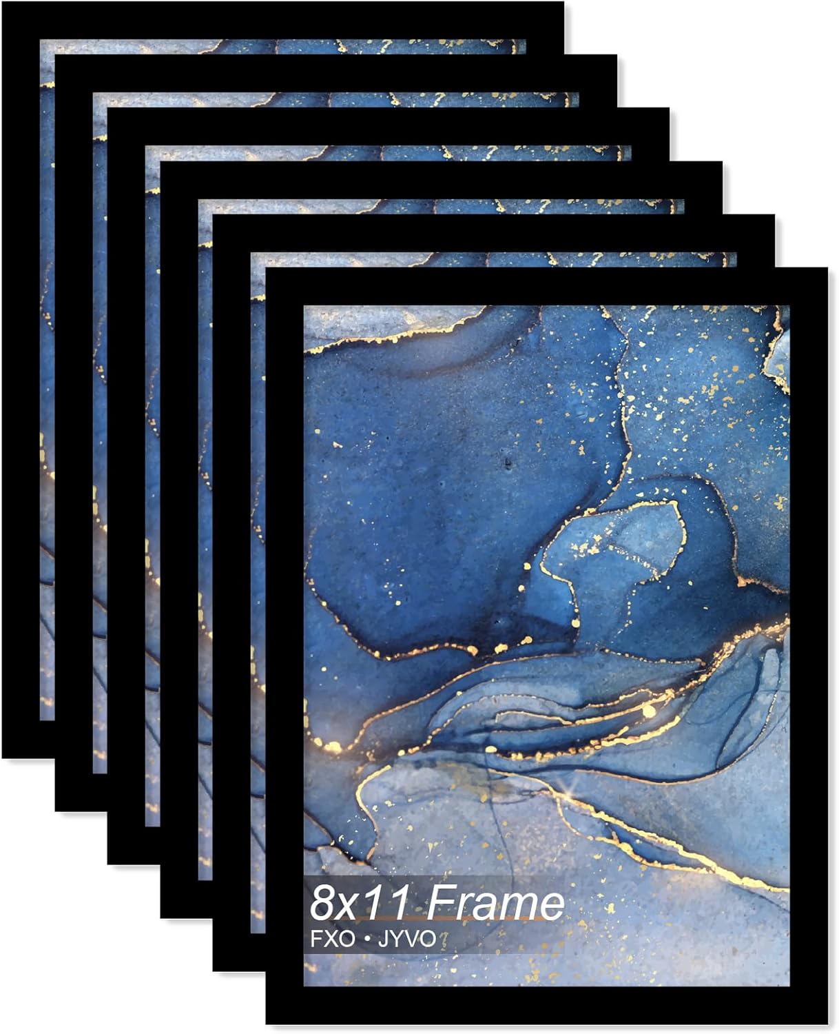 8x11 Picture Frame Set of 6 - Lightweight Black Frames