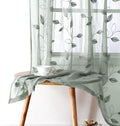 Sage Green Sheer Curtains 52 x 63 in 2 Panels - Embroidered Leaf