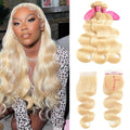 613 Blonde Bundles With Closure Brazilian Body Wave - Natural Blonde
