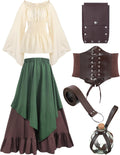 Hillban Women Medieval Renaissance Dress Costume - Classic Beige Green