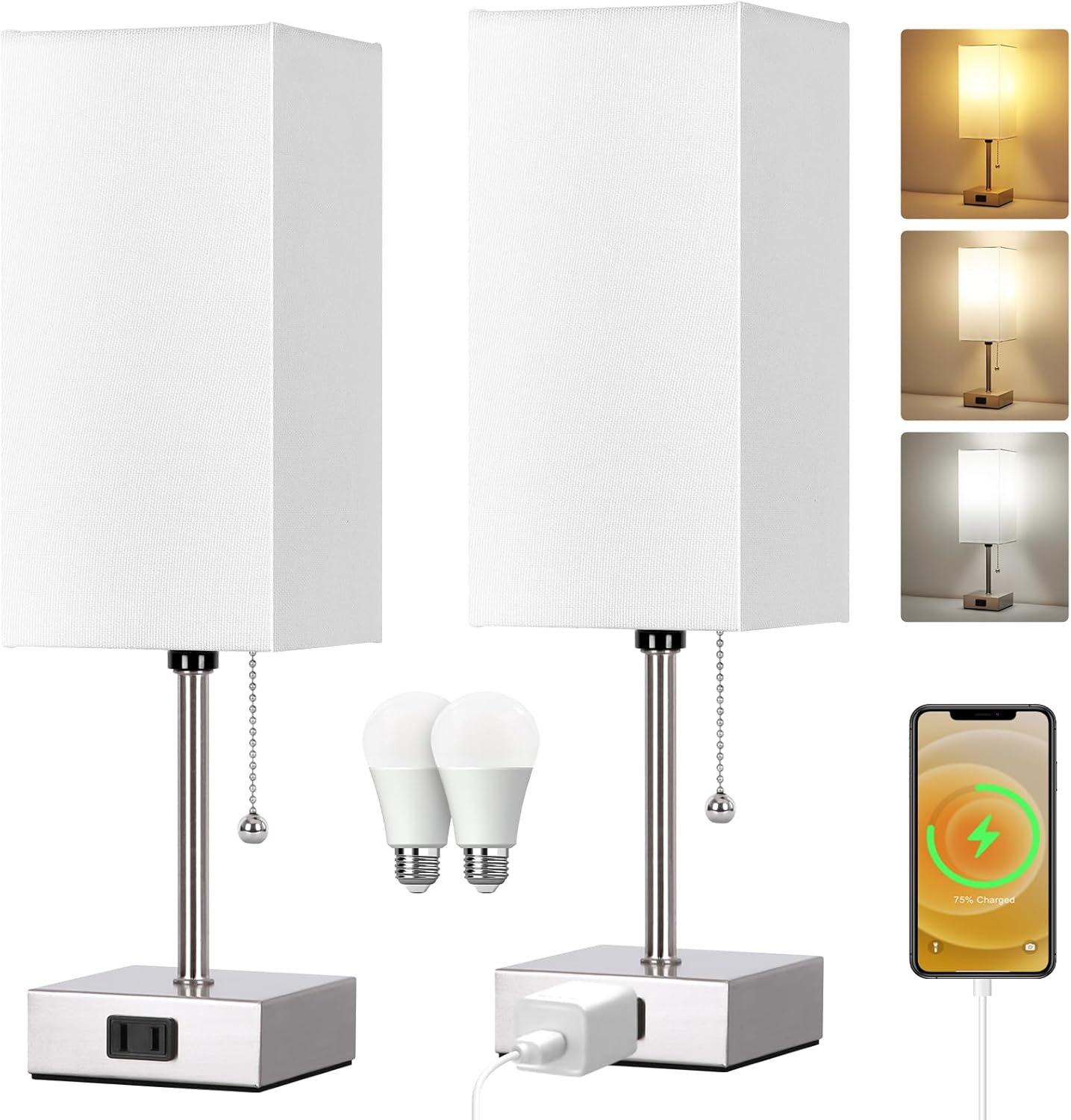 Dott Arts Touch Control Bedside Lamp with USB Ports & AC Outlet