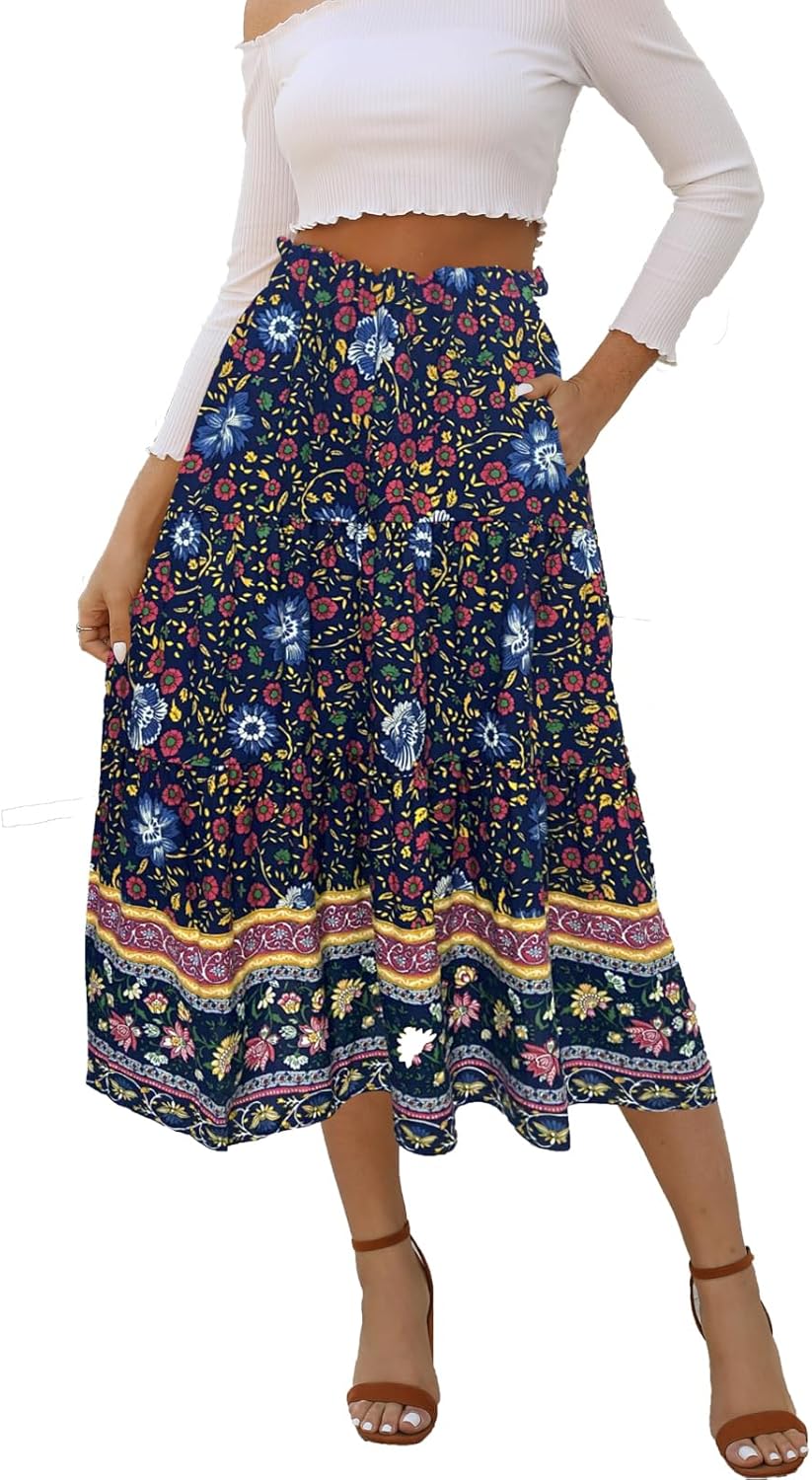 Naggoo Women's High Elastic Waisted Casual Midi Skirt Review