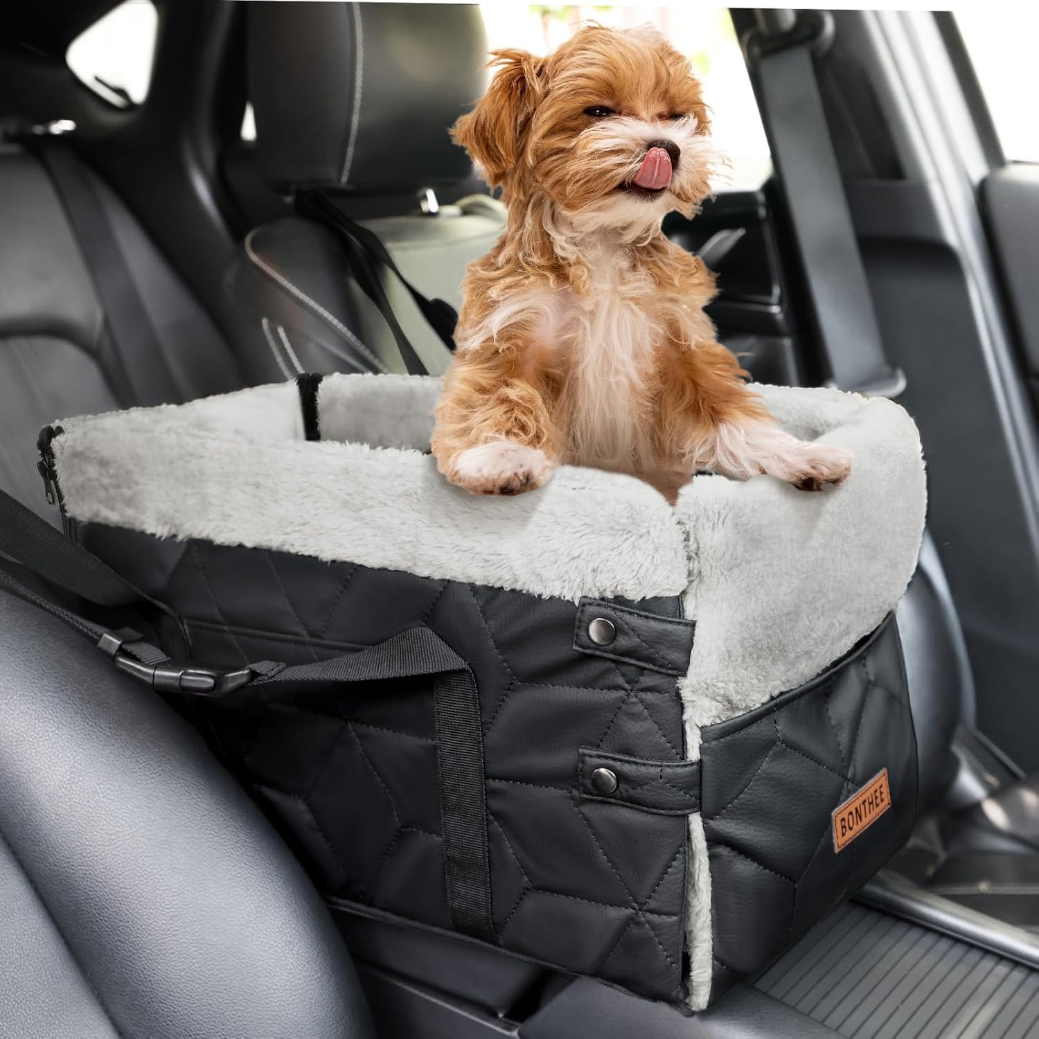 Center Console Dog Car Seat for Small Dogs with Safety Features
